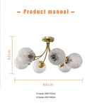 Modern brass five glass ball ceiling light for living room