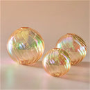 Iridescent peach ribbed glass ball vases living room decor