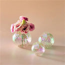 Iridescent peach ribbed glass ball vases living room decor