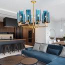 Decorbites glass chandelier blue and gold luxury dining room light