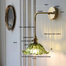 DecorBites™ Glass & Copper Green Flower LED Wall Sconce with Pull Chain