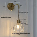 DecorBites™ Glass & Copper Green Flower LED Wall Sconce with Pull Chain