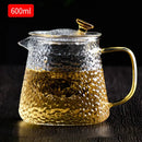 Hammered glass tea pot set with gold handle for dining room kitchen