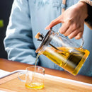 Modern glass tea pot with wood handle kitchen infuser kettle