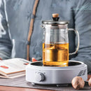 Modern glass tea pot with wood handle kitchen infuser kettle