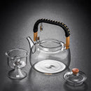 DecorBites™ Glass Tea Pot With Weave Handle Heat-resistant Glass Teapot Transparent Steaming Tea Kettle