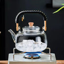 Modern glass tea pot with wooden accents kitchen infuser teapot
