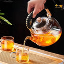 Modern glass tea pot with wooden accents kitchen infuser teapot