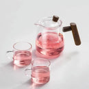 Heat resistant glass tea pot with wooden handle kitchen set