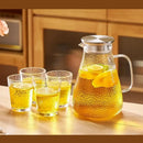 DecorBites™ Glass Tea Set with Stainless Steel Lid Jug and Cups