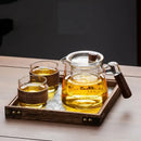 Retro glass tea set with wooden handle – dining room serving set