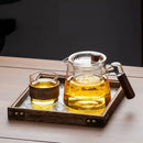 Retro glass tea set with wooden handle – dining room serving set