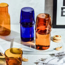 Hand blown cobalt & amber glass teacup set dining room drinkware