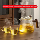 Modern glass teapot with wooden handle kitchen steeping pot
