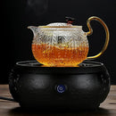 Etched leaf glass teapot with gold handle kitchen tea set
