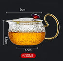 Etched leaf glass teapot with gold handle kitchen tea set