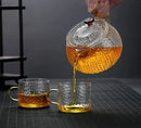 Etched leaf glass teapot with gold handle kitchen tea set