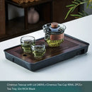 Traditional engraved glass teapot set kitchen bamboo tray storage