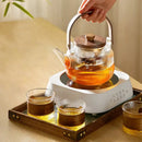 Modern glass teapot set with wood handle – kitchen glassware