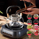 Modern glass teapot with wood handle for kitchen and dining room