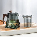 Mountain base glass teapot with wood handle – kitchen infuser teaware