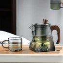 Mountain base glass teapot with wood handle – kitchen infuser teaware