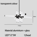 Modern black glass tube chandelier dining room led pendant light
