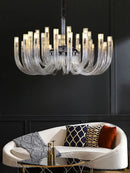 Modern chrome glass tube chandelier dining room acrylic arms