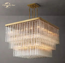 Modern black glass tube led square chandelier dining room light
