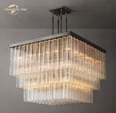 Modern black glass tube led square chandelier dining room light