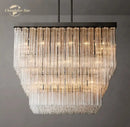 Modern black glass tube led square chandelier dining room light