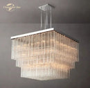 Modern black glass tube led square chandelier dining room light