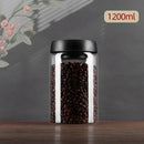 Clear glass vacuum sealed coffee beans jar kitchen storage with gold seal