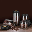 Clear glass vacuum sealed coffee beans jar kitchen storage with gold seal