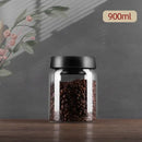 Clear glass vacuum sealed coffee beans jar kitchen storage with gold seal