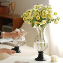 Textured clear glass vase with black base living room decor