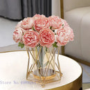 Geometric gold metal frame glass vase pink peony wedding decor living room