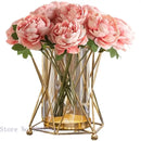 Geometric gold metal frame glass vase pink peony wedding decor living room