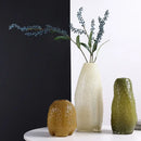 Textured olive beige and amber glass vase living room decor