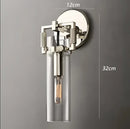 Industrial gold glass wall lamp for bedroom with exposed bulb