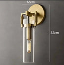 Industrial gold glass wall lamp for bedroom with exposed bulb