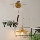 Vintage stained glass wall lamp bedroom brass light with pull chain