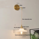 Vintage stained glass wall lamp bedroom brass light with pull chain