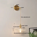 Vintage stained glass wall lamp bedroom brass light with pull chain