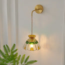 Vintage stained glass wall lamp bedroom brass light with pull chain