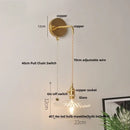 Vintage stained glass wall lamp bedroom brass light with pull chain