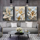 DecorBites™ Gold and White Floral 3D Canvas Wall Art