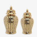 DecorBites™ Gold Ceramic Carved Temple Jar - Home Decor