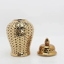 DecorBites™ Gold Ceramic Carved Temple Jar - Home Decor