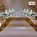 Gold metal wedding flower stand set with pink roses for dining room